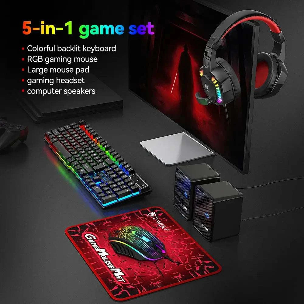 5-in-1 Gaming Combo: Keyboard, RGB Mouse, Headset, Speaker & Mouse Pad My Store