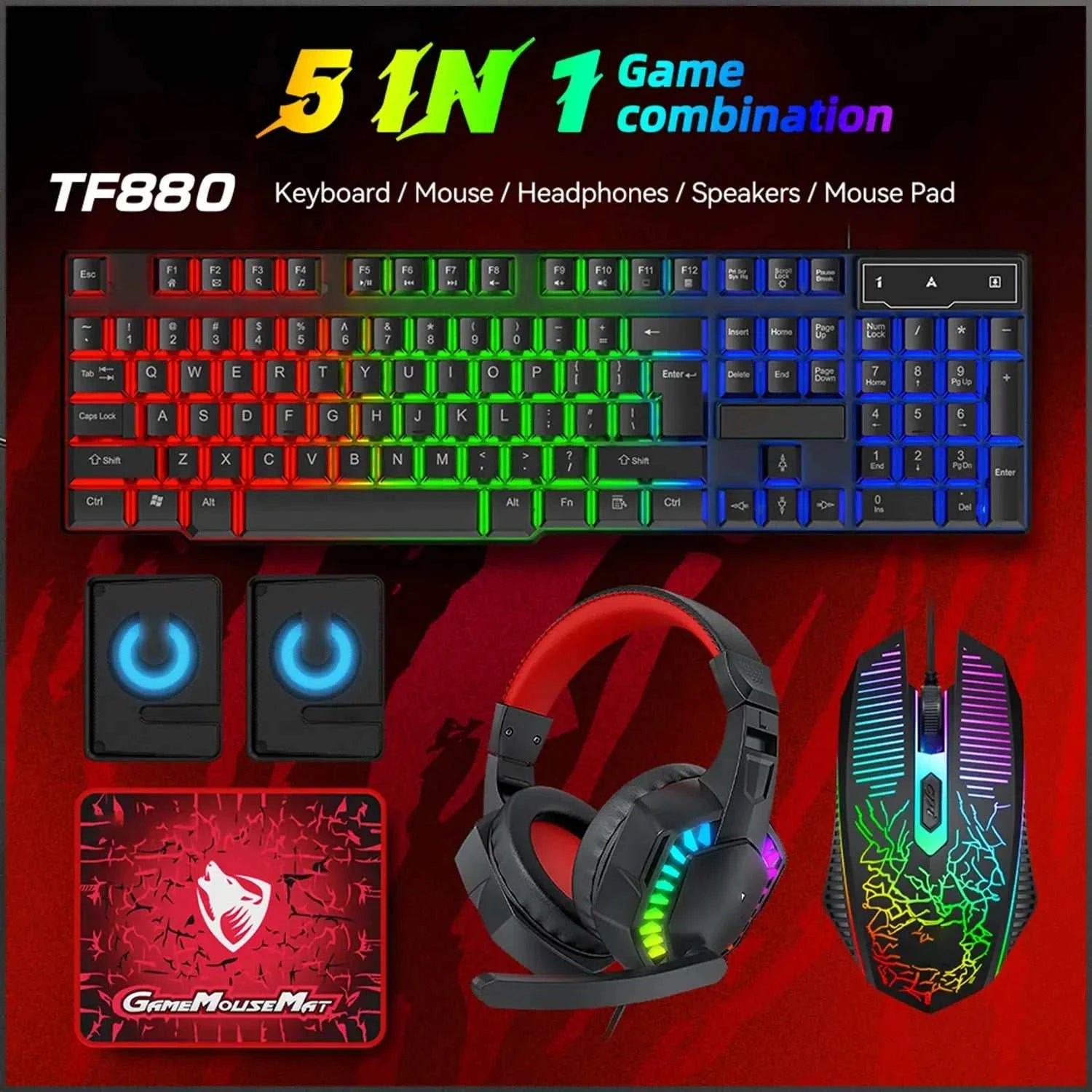 5-in-1 Gaming Combo: Keyboard, RGB Mouse, Headset, Speaker & Mouse Pad My Store