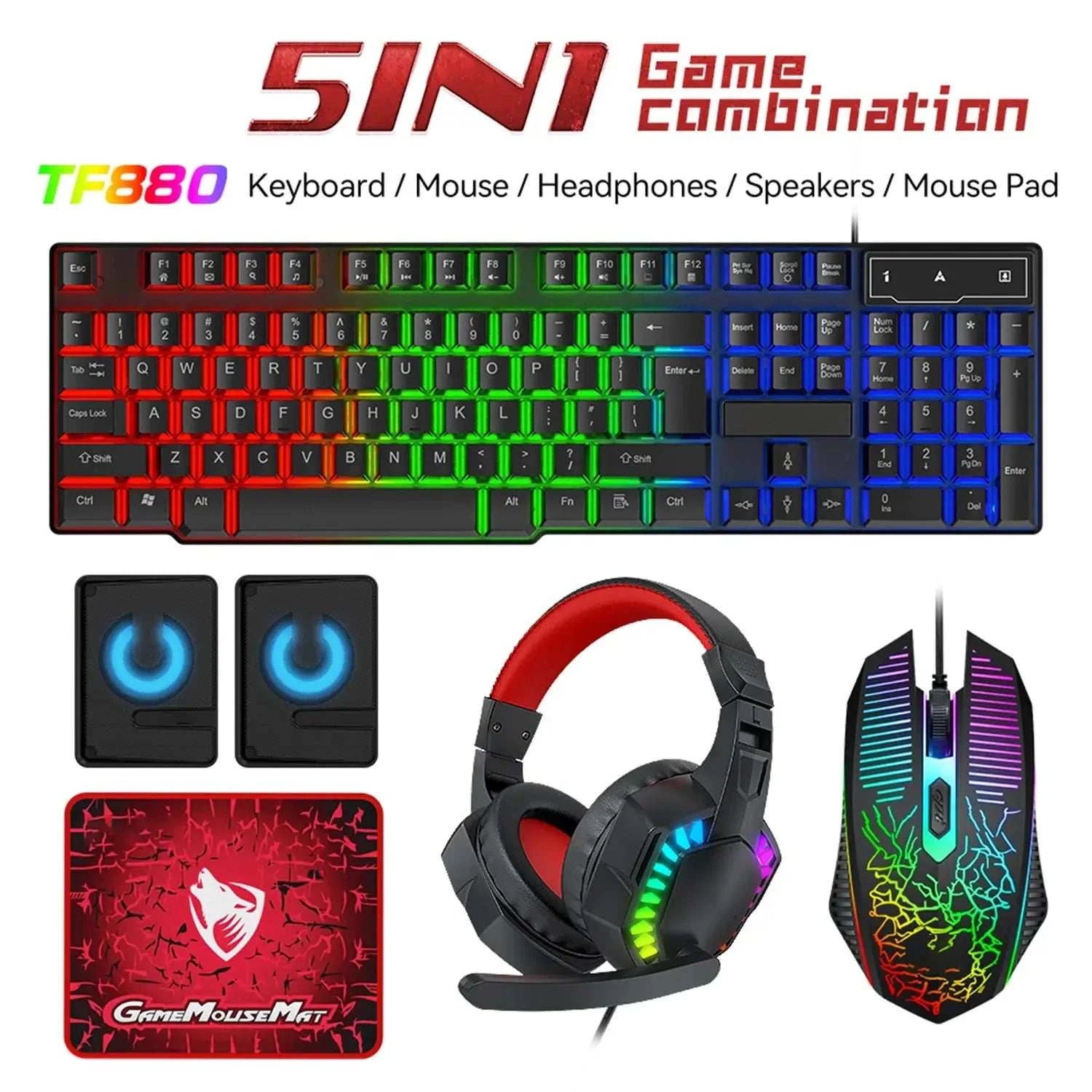 5-in-1 Gaming Combo: Keyboard, RGB Mouse, Headset, Speaker & Mouse Pad My Store